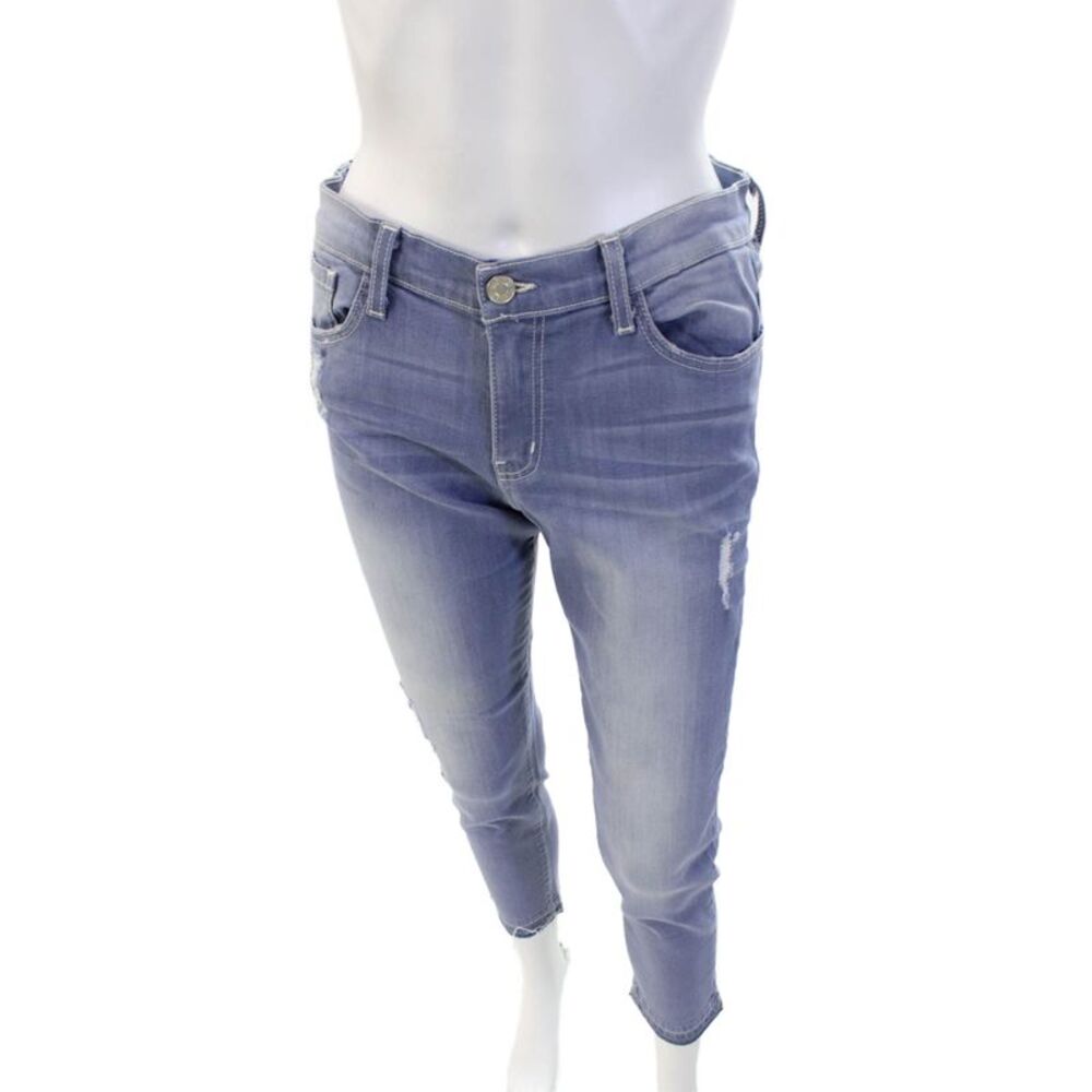 Flying Monkey Womens Cotton Denim Print Fray Hem Skinny Pants Blue Size 30
